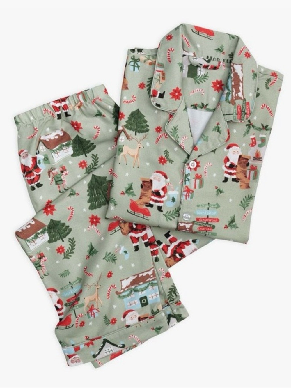 Pottery Barn Candy Cane Village Flannel Pajamas Women Size XS